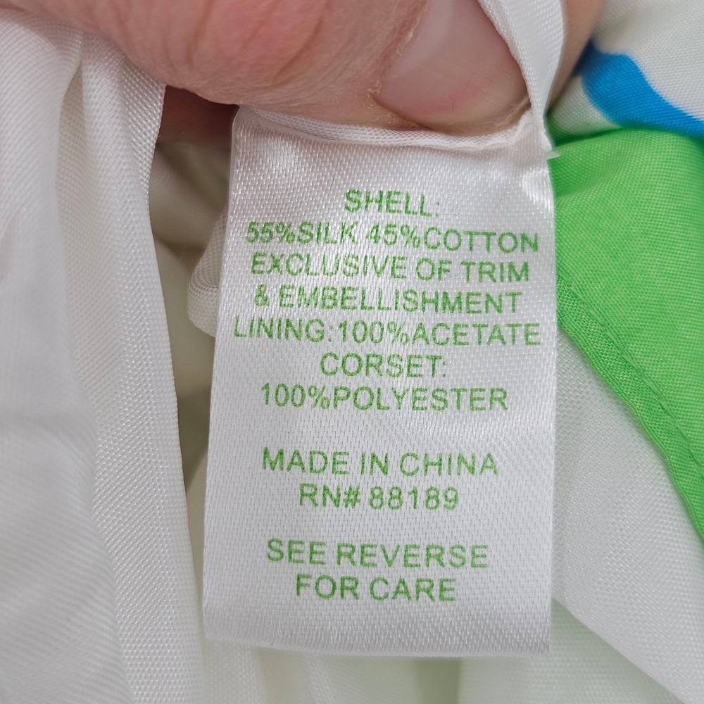 Lilly Pulitzer Langley Silk Cotton Strapless Dress 00 Green Floral Beaded Preppy - Picture 8 of 16